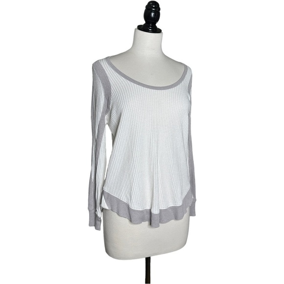 Free People Tops - Free People Long Sleeve Waffle Knit Mix Gray White Top S/P
